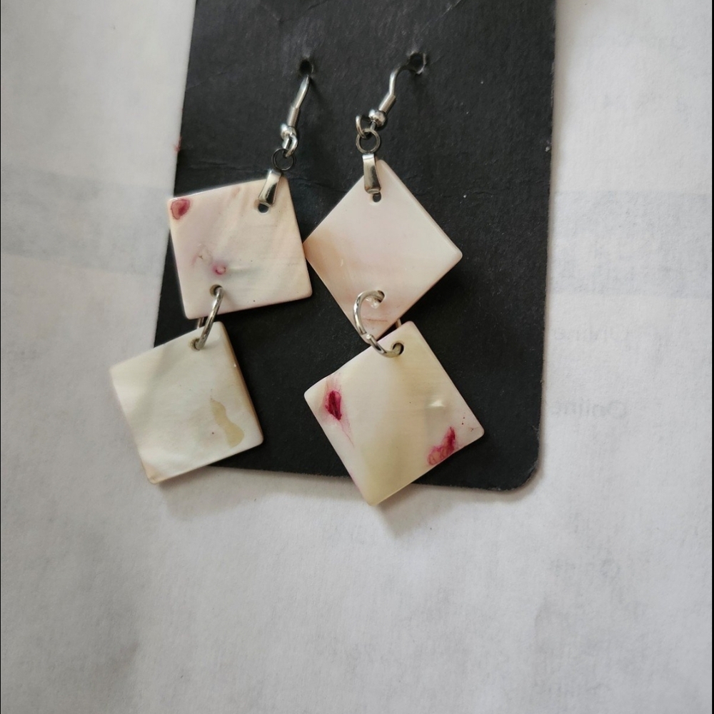 Elegant Cream and Red Dangle Earrings